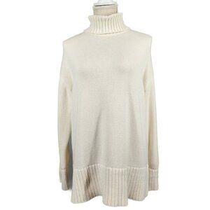 Old Navy Turtleneck Sweater Ivory Women's M Long Sleeve Ribbed Hem Oversize Cozy